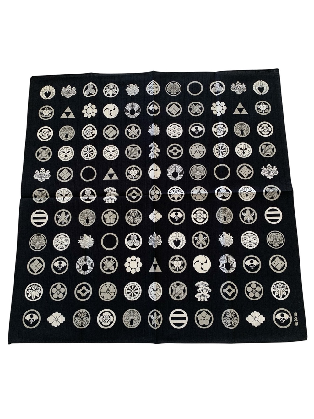 NEW Hamamonyo Japanese Furoshiki Wrapping Cloth 19.7” Black Family Crest Kamon